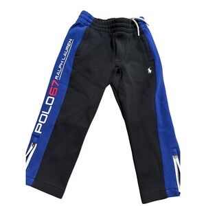 Polo Ralph Lauren Kids 3/3T Black Blue Jogger Sweatpants Side Stripe